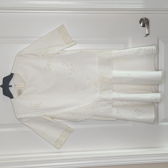 Stella McCartney Lace Eyelet Crew Neck Cotton Shift Mini Dress White 42 US 8 - Picture 7 of 17